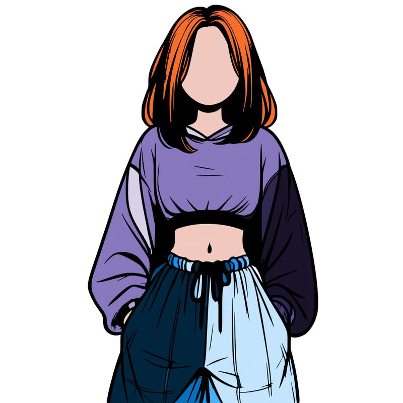 realistic girl faceless with baggy pants and a crop top