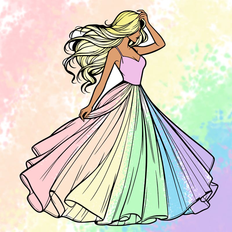 realistic woman with dress flowing in the wind