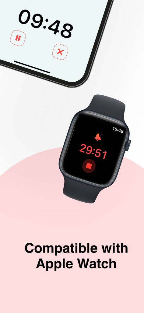 Fatigue Alert app interface on iPhone and Apple Watch showing active timers and sleep alert icons