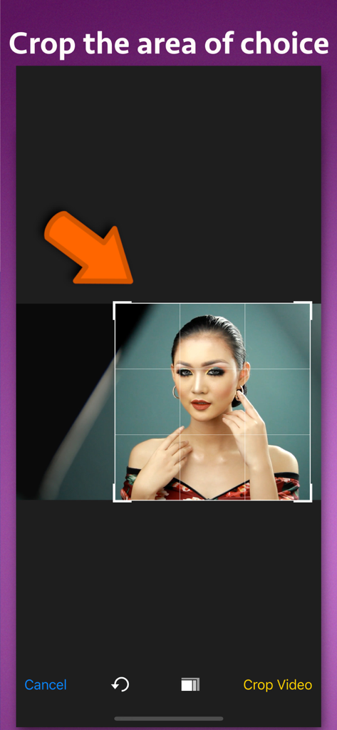 Video Cropper Premium - Interface of Video Cropper Premium app showing a grid overlay to select and crop a specific area from a video clip