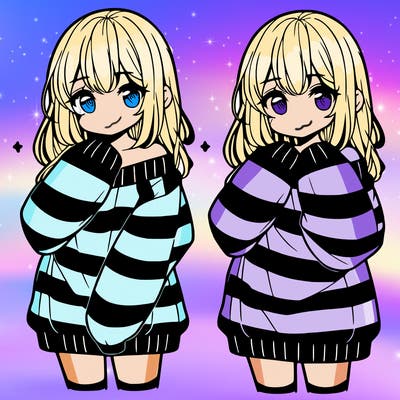 anime girl in a striped oversized sweater