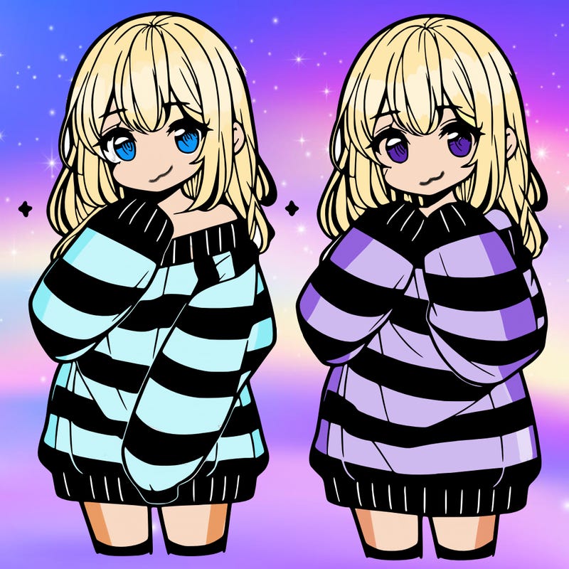 anime girl in a striped oversized sweater