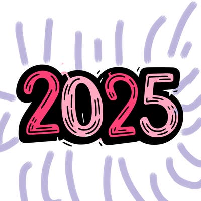 one line scrawled numbers sketch design “2025”