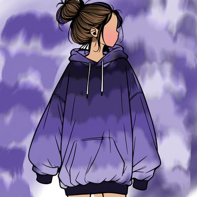realistic girl with a oversized sweatshirt on and a bun