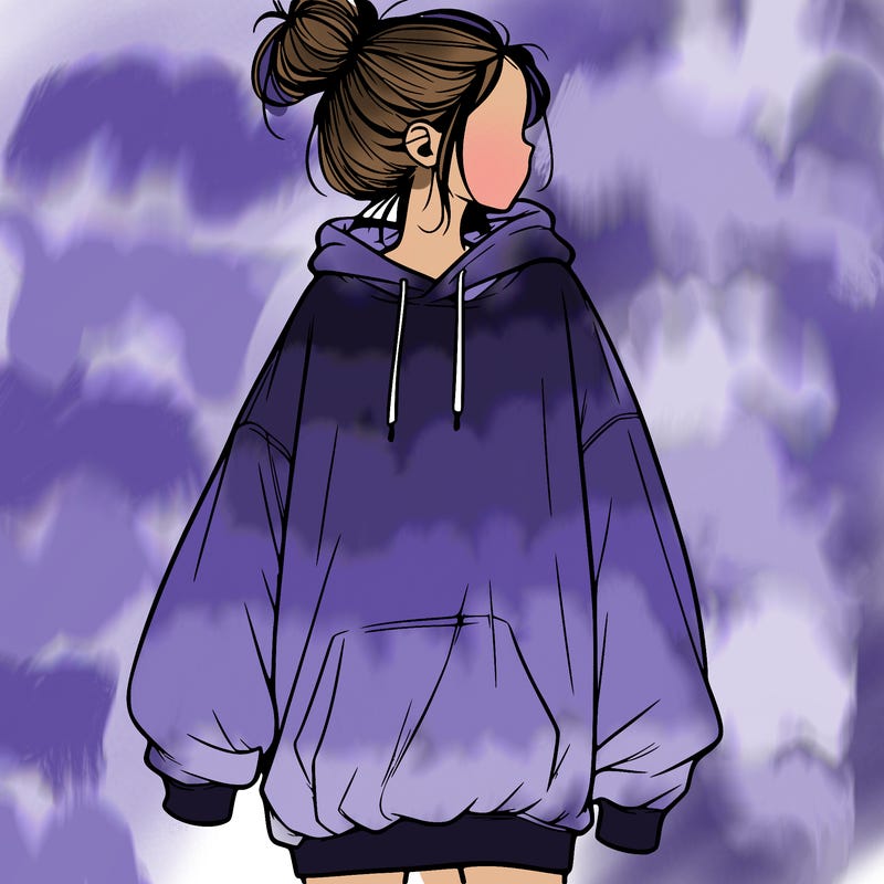 realistic girl with a oversized sweatshirt on and a bun