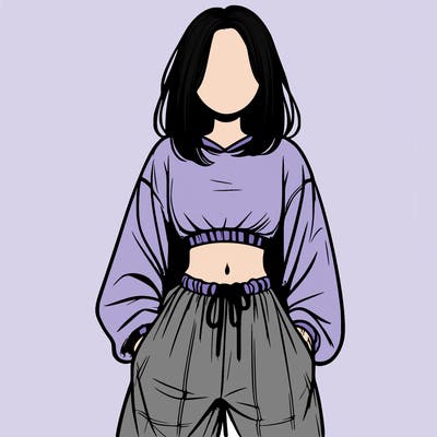 realistic girl faceless with baggy pants and a crop top