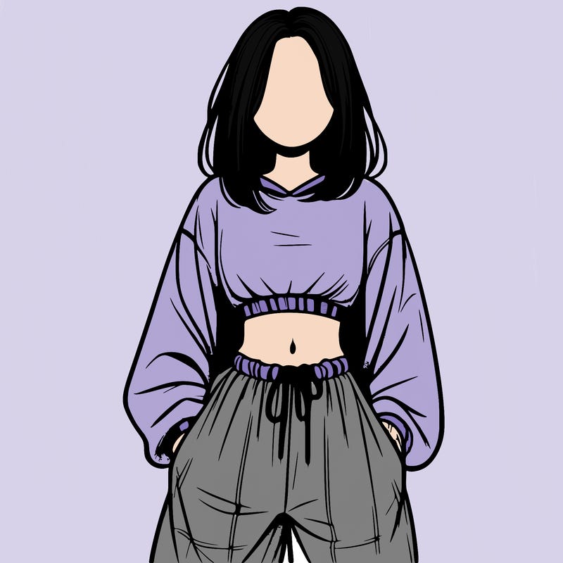 realistic girl faceless with baggy pants and a crop top