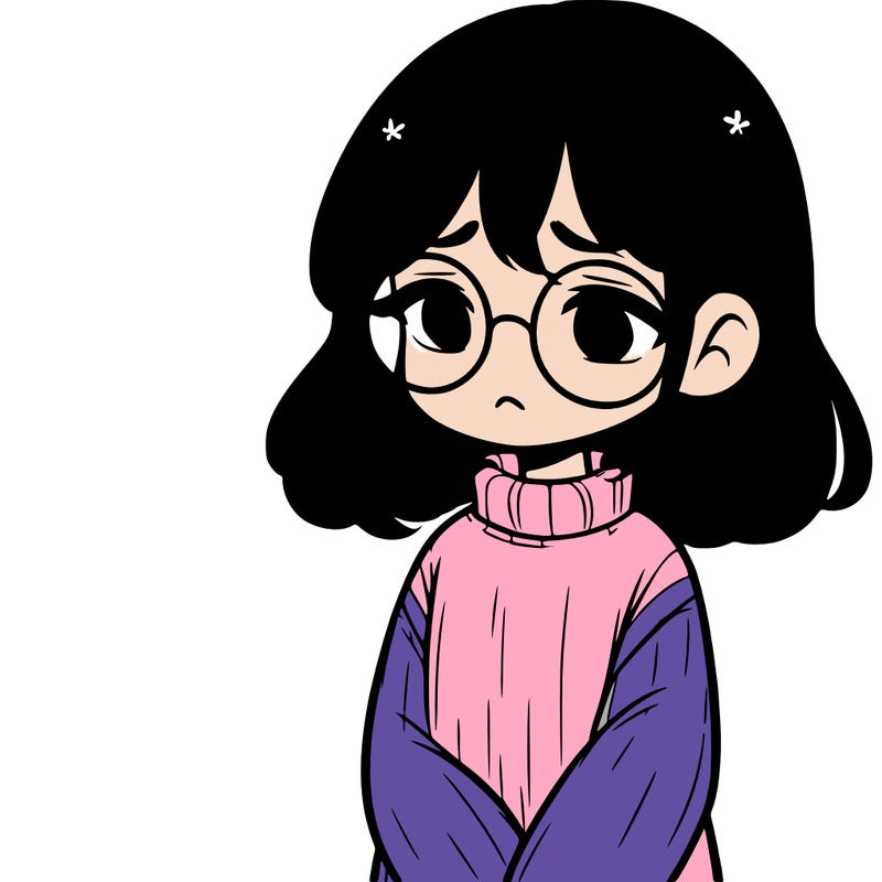 sad girl with glasses in a sweater