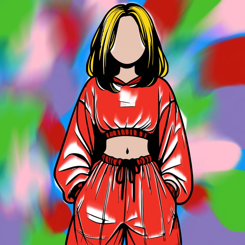 realistic girl faceless with baggy pants and a crop top