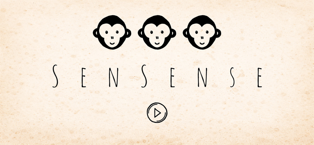 SenSense - SenSense title screen with three monkey icons and a play button on a parchment background