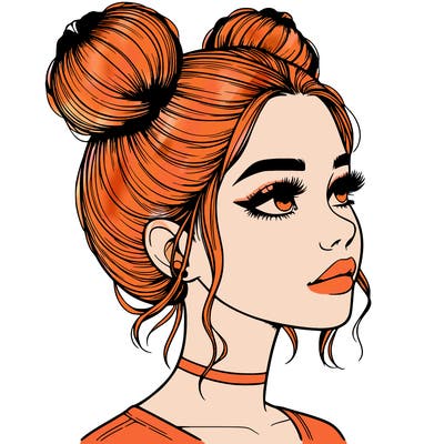 realistic girl with buns on the top of her head