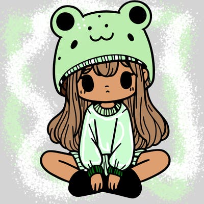 a girl wearing a frog hat and some frog socks