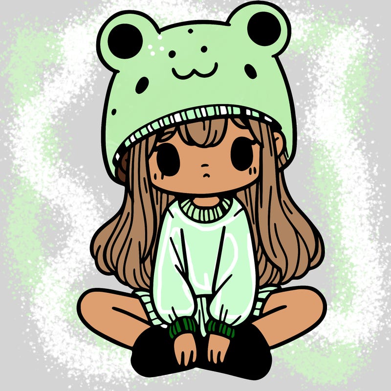 a girl wearing a frog hat and some frog socks