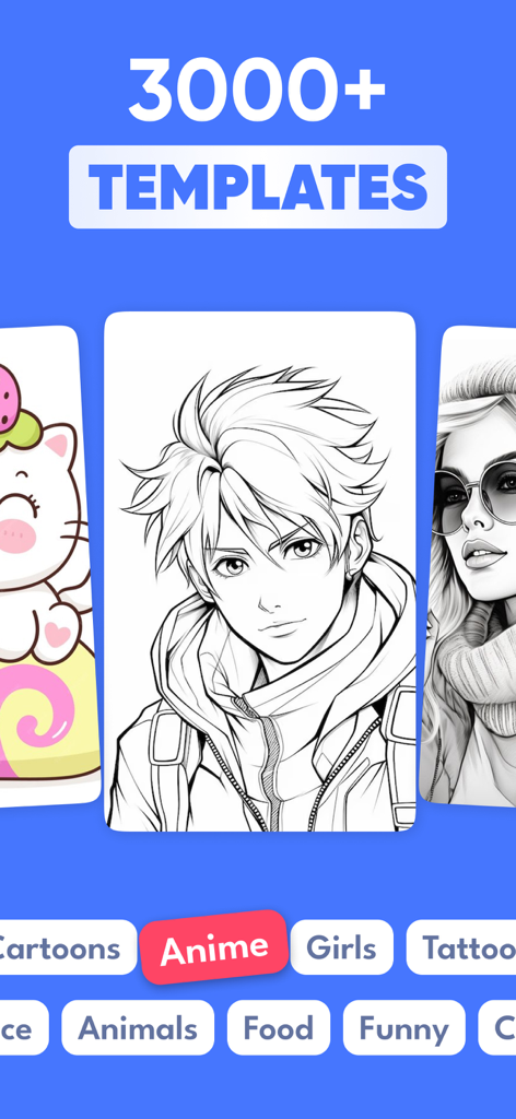 Une bibliothèque présentant plus de 3000 modèles de dessin, y compris des styles d'anime et de dessin animé dans l'interface de l'application AR Drawing