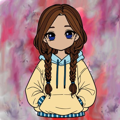 a realistic girl with a oversized hoodie and she has braids