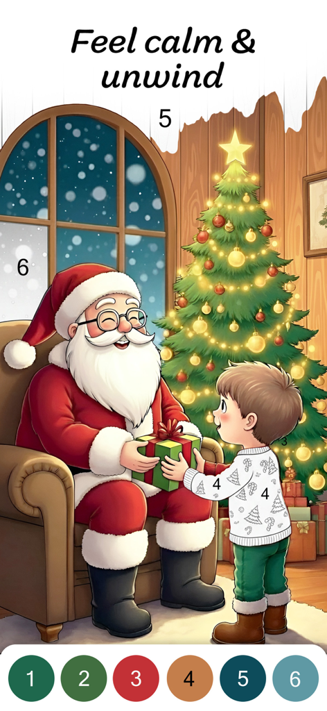 Color by Numbers for Adults - Ein weihnachtliches Malblatt mit dem Weihnachtsmann und einem Kind