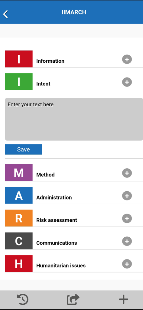 JESIP - JESIP app interface showing the IIMARCH briefing checklist for emergency response coordination
