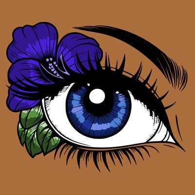 realistic eye with flower
