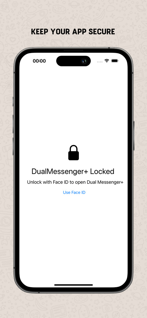 Dual Messenger+ - A mobile screen showing the Dual Messenger+ app locked and requiring Face ID for secure access