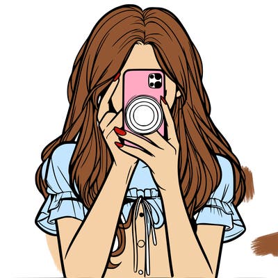 a realistic girl holding her phone taking pictures