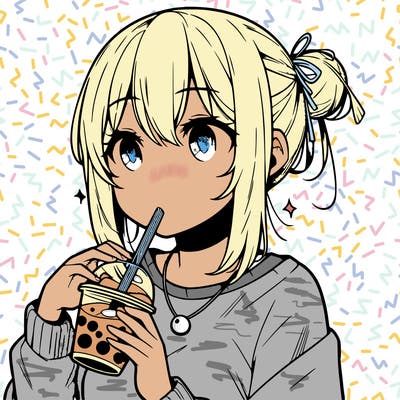 manga character drinking boba
