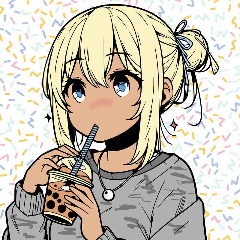 manga character drinking boba