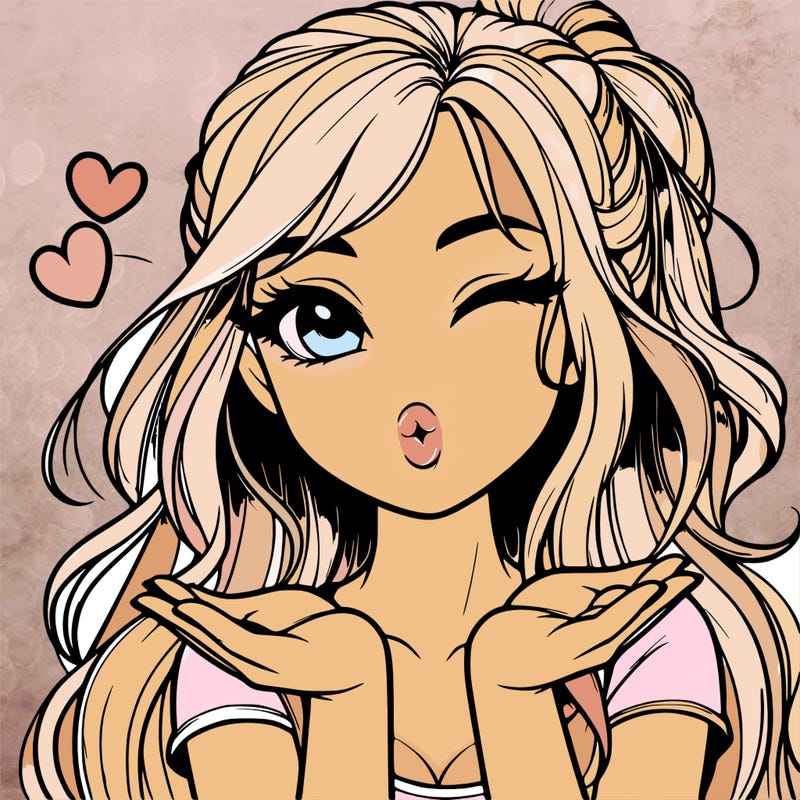 realistic girl winking and blowing a kiss while making heart hands