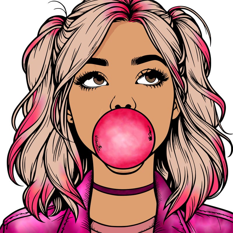 realististic girl blowing bubble -gum