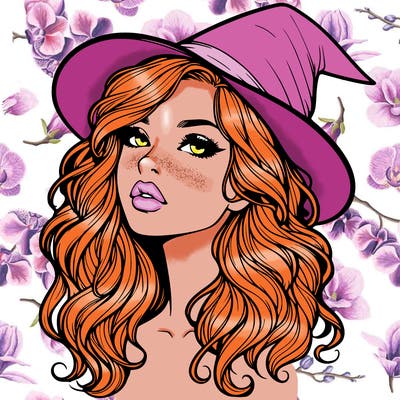 realistic witch girl with wavy hair and lips