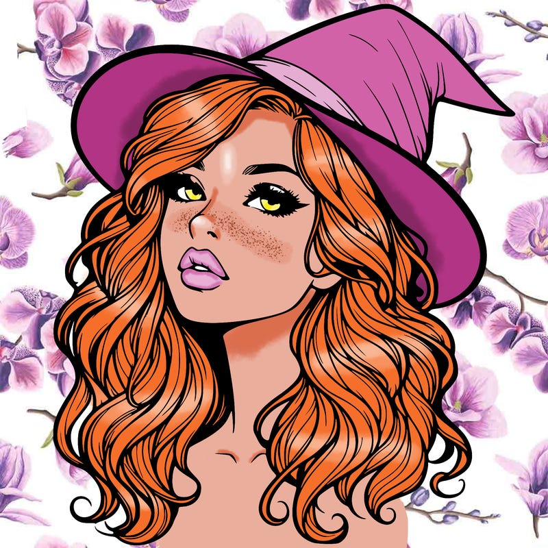 realistic witch girl with wavy hair and lips