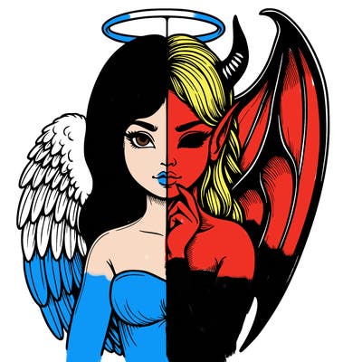 realistic angel half demon