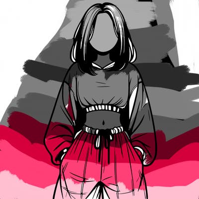 realistic girl faceless with baggy pants and a crop top