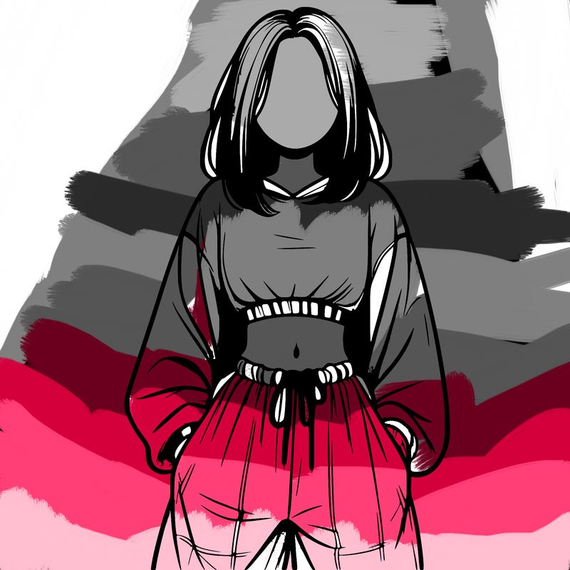 realistic girl faceless with baggy pants and a crop top