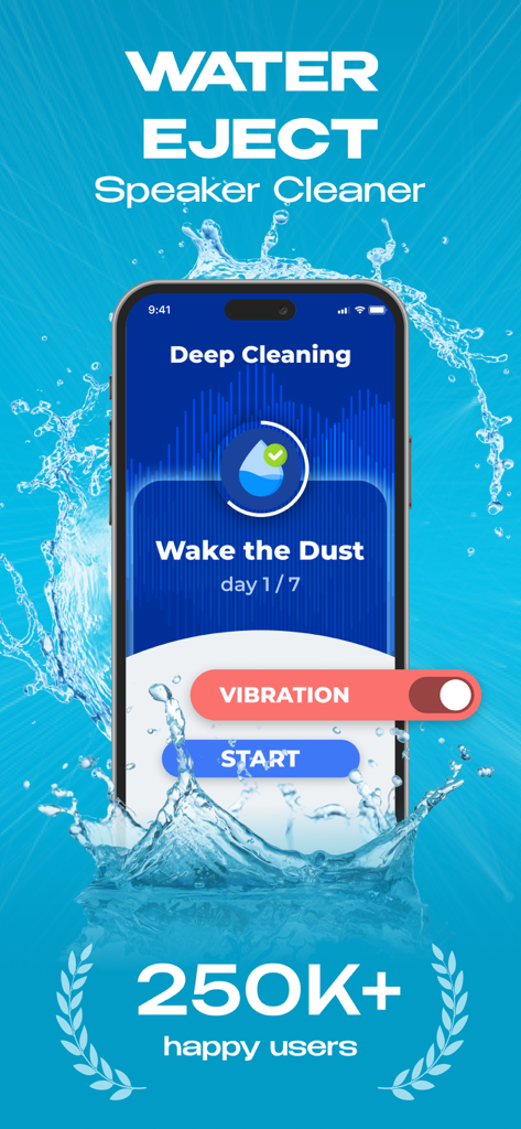 Blowly Cleaner app interface showing the deep cleaning and water eject feature on an iPhone screen