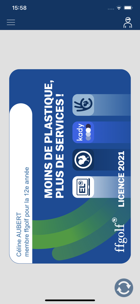 ffgolf - Digital golf license card displayed in the ffgolf mobile app