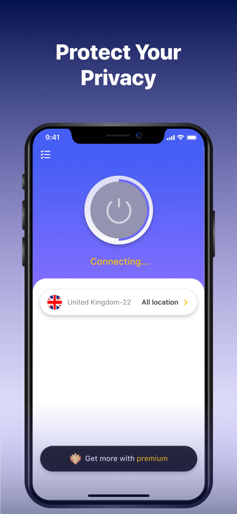 Goose VPN - Goose VPN app interface on an iPhone showing a connection to a United Kingdom server for privacy protection