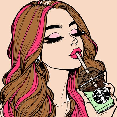 realistic girl drinking starbucks