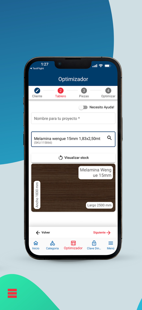Imperial App - Imperial App board optimizer interface for selecting construction materials and dimensions