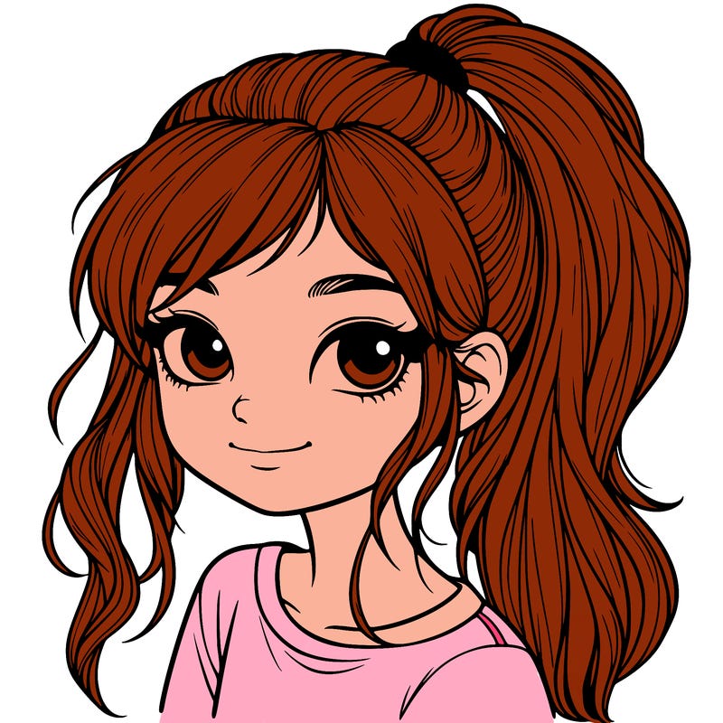 realistic girl with ponytail