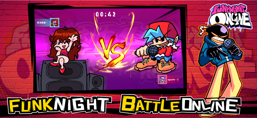 FNF PvP online multiplayer rhythm battle screen featuring Boyfriend and antagonists