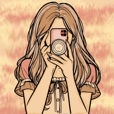 a realistic girl holding her phone taking pictures