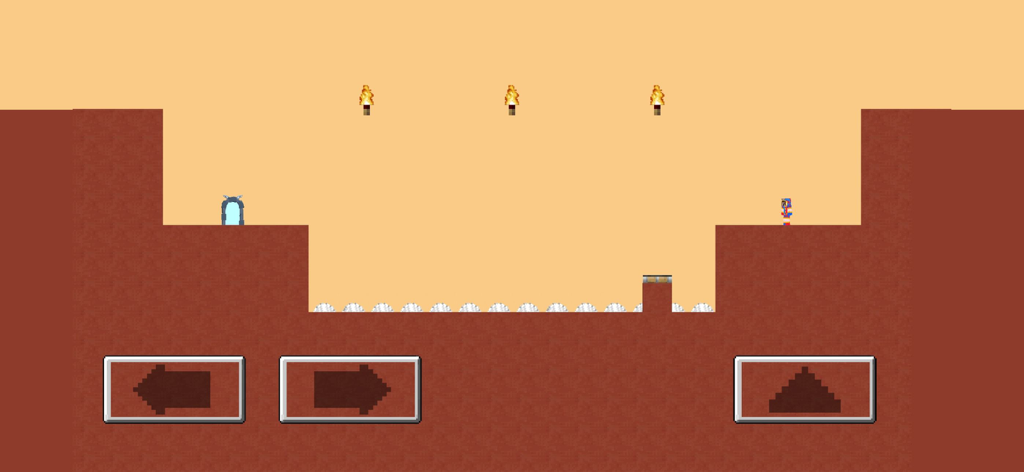 Die Trying - Troll Devil Game - Pixel art level with circular saw traps and navigation buttons in the Die Trying mobile game