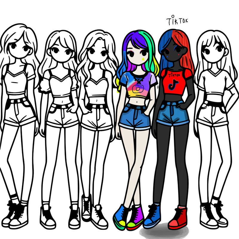 a group of girls wearing crop tops and shorts