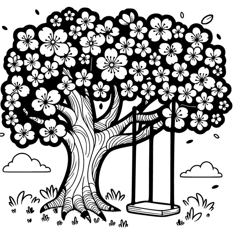 blossom tree with a swing.