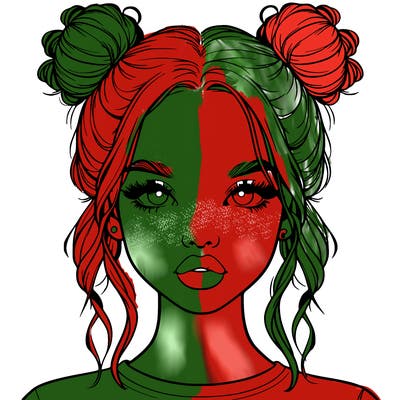 realistic girl with two buns in hair and lips