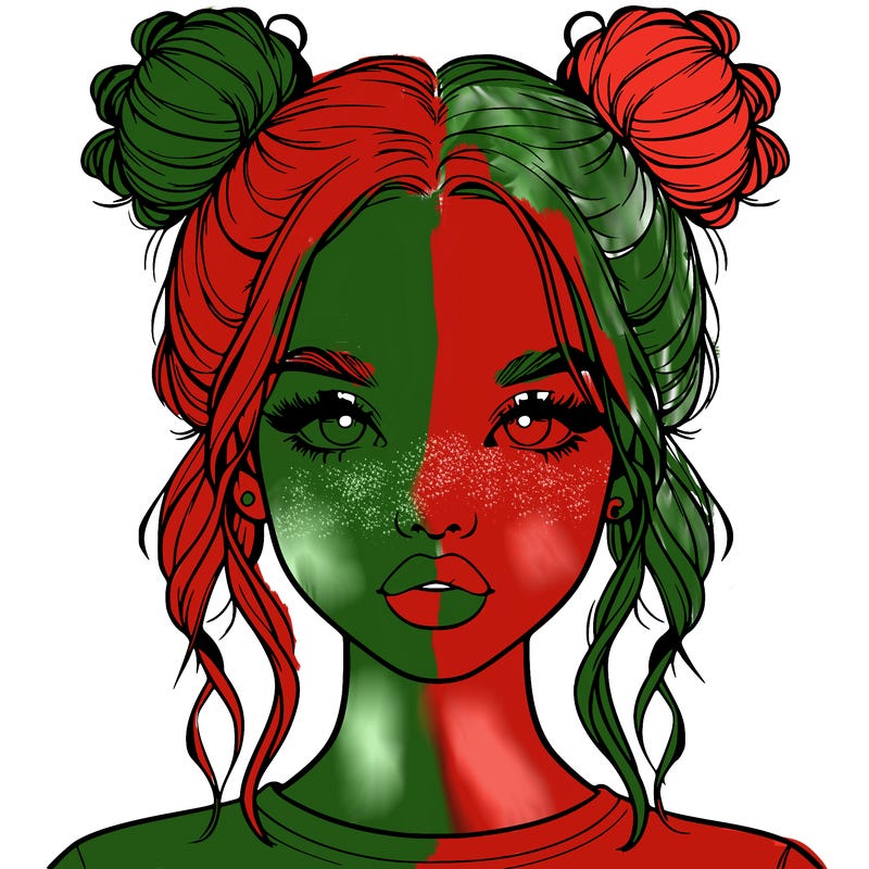 realistic girl with two buns in hair and lips