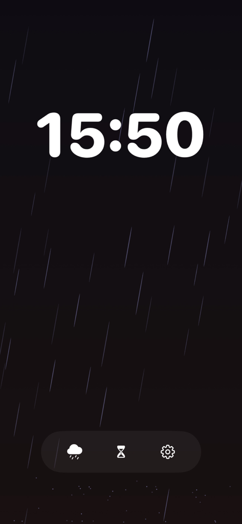 RainBytes: Offline Rain Sounds - Minimalist app interface showing rain animations and a countdown timer