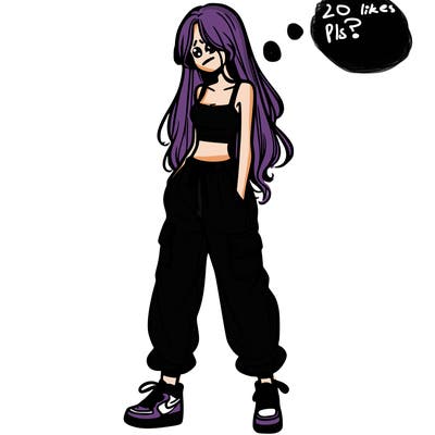 girl in baggy pants crop top and long hair