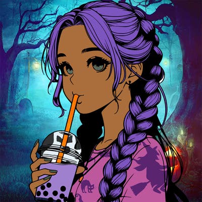 realistic girl with braided hair drinking boba