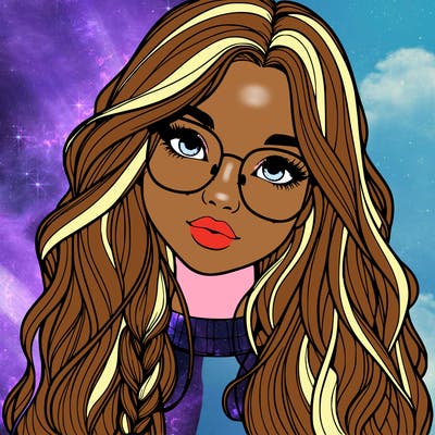 girl with long hair and freckles and glasses realistic